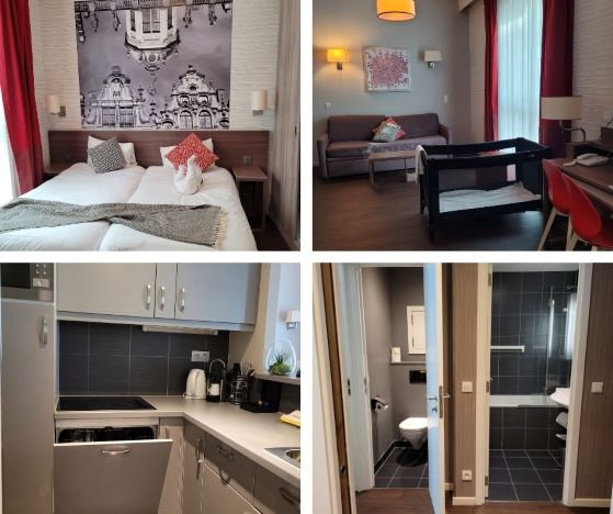 Guía de Bélgica: dormitorio, salón, baño y cocina de nuestro apartamento en Bruselas